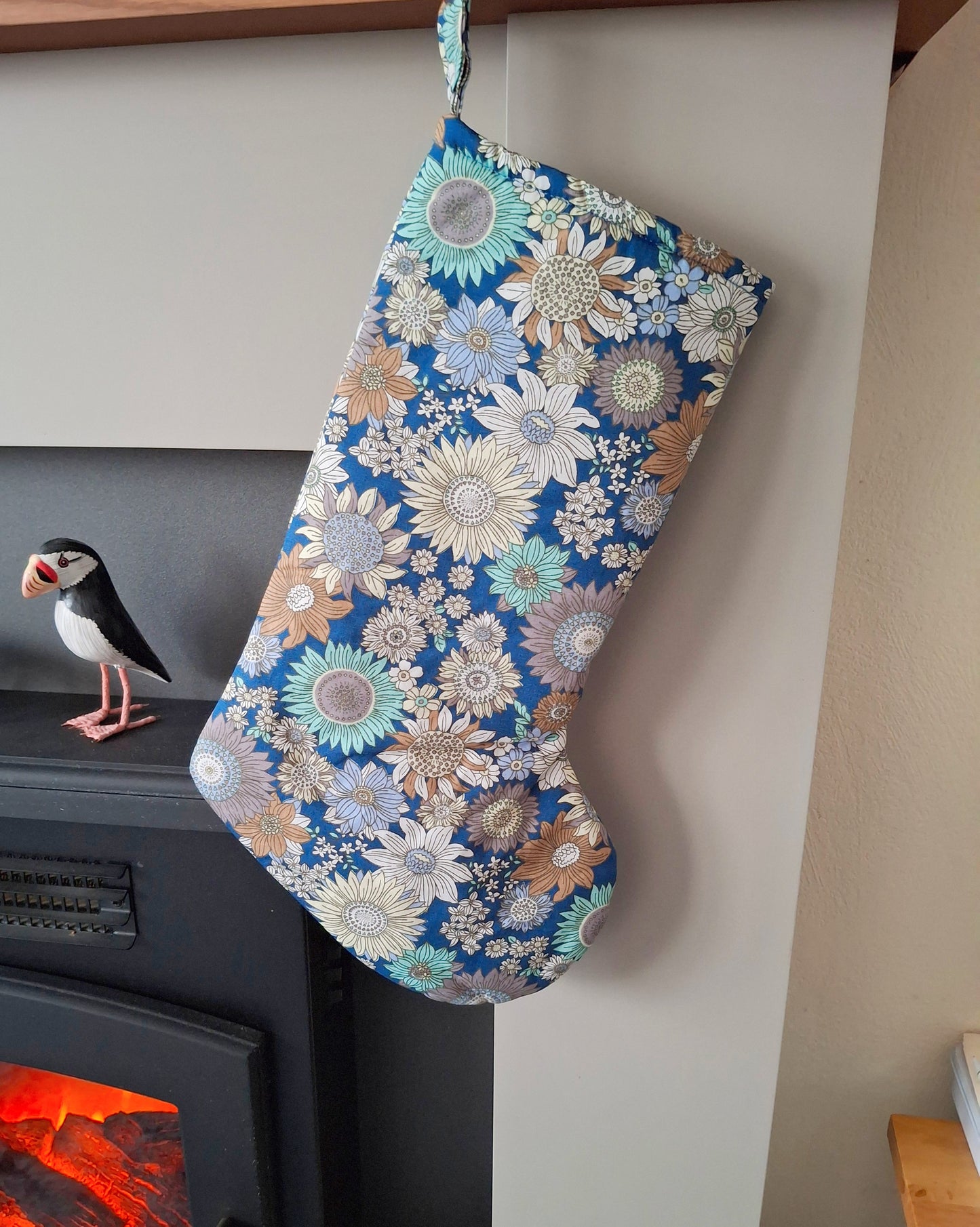 Blue Floral Snowman Stocking