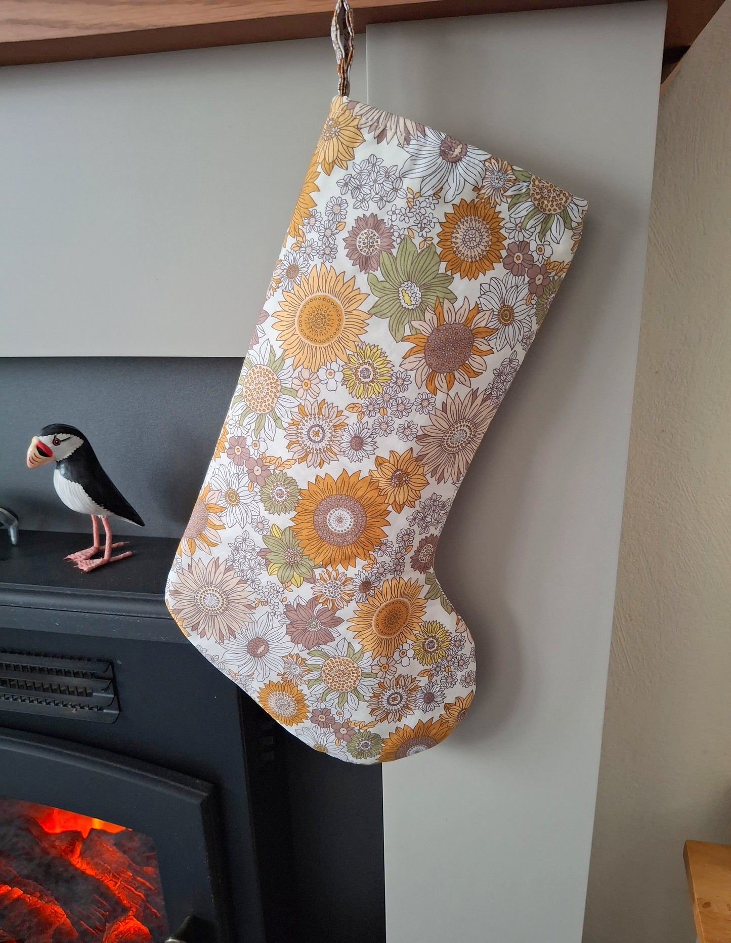 Yellow Floral Father Christmas Stocking