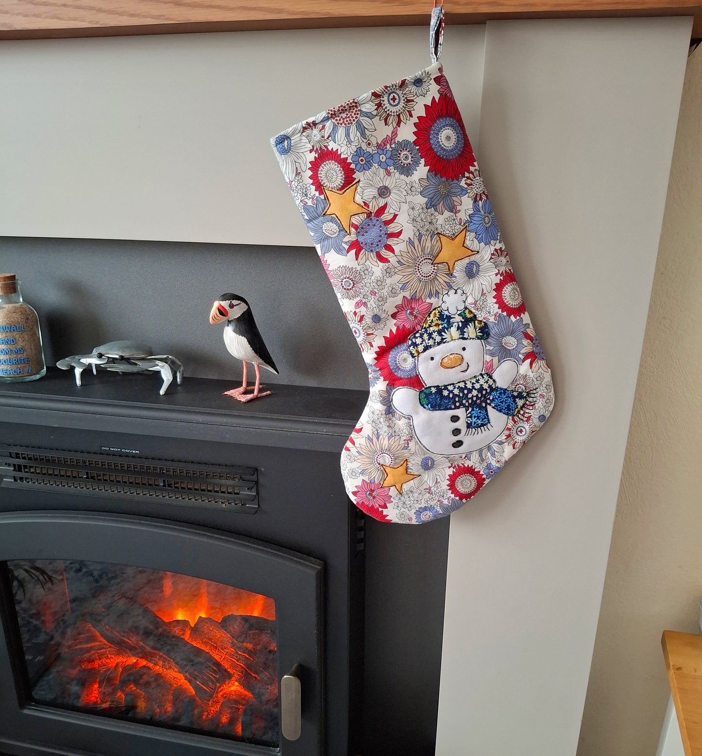 Red Floral Snowman Stocking