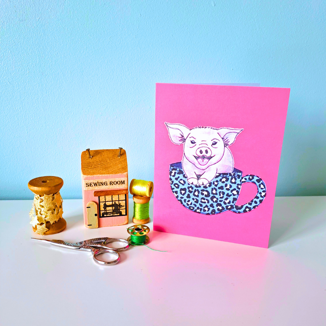 'Chamomile The Teacup Pig' Greetings Card