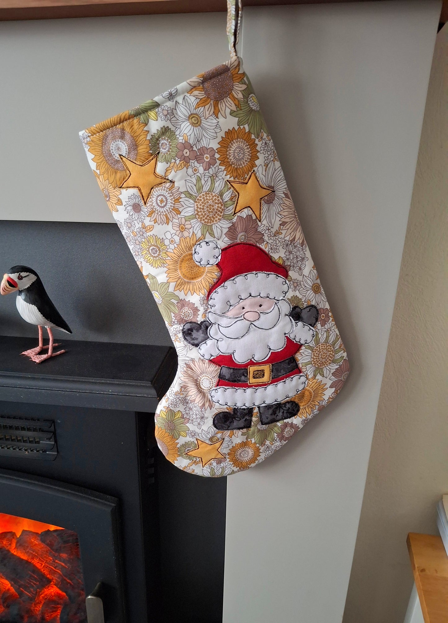 Yellow Floral Father Christmas Stocking