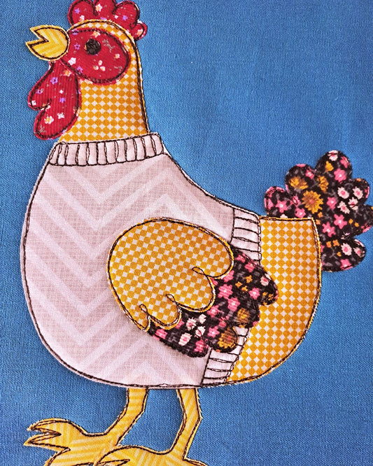 How I Sew Raw Edge Applique Chickens~Textile Art~Fabric Scraps~Free-Motion Embroidery~Scrap Buster