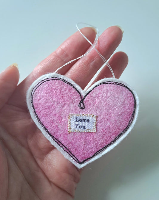 'Love You' Heart Decoration (Cerise)