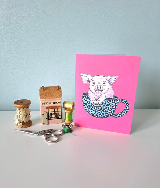 'Chamomile The Teacup Pig' Greetings Card