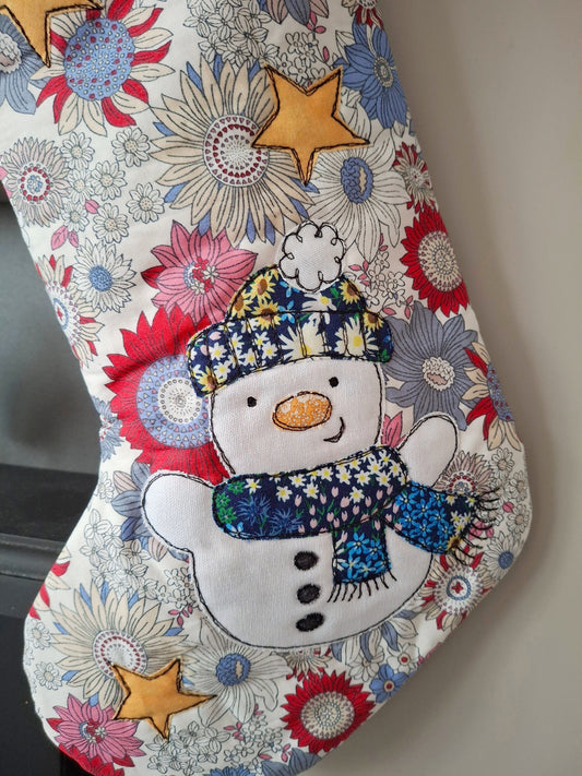 Red Floral Snowman Stocking