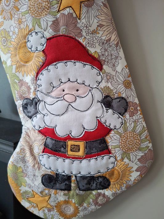 Yellow Floral Father Christmas Stocking